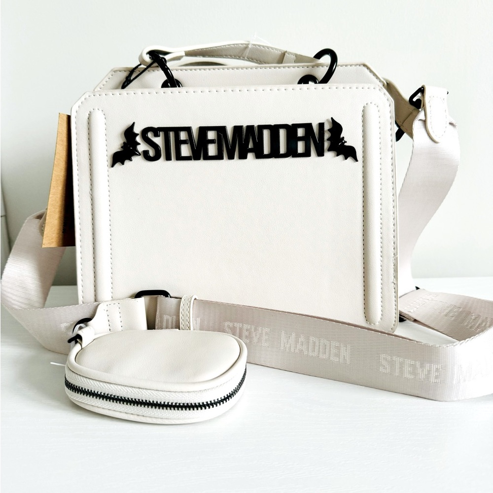 STEVE MADDEN Chalk Ivory BEVELYN Halloween BAT Double STRAP Satchel BAG NWT 🦇